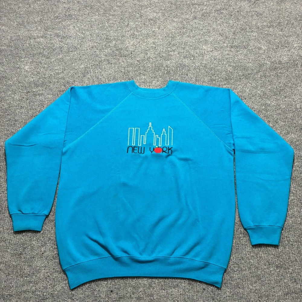 Vintage New York Skylines Mens Sweatshirt Size XL Blue Crew Neck Long Sleeve USA